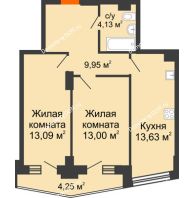 2 комнатная квартира 55,93 м² в ЖК Рубин, дом Литер 3 - планировка