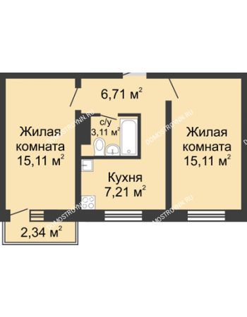 2 комнатная квартира 47,95 м² в ЖК Корабли, дом № 6