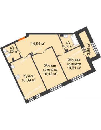 2 комнатная квартира 71,32 м² - ЖД Коллекция