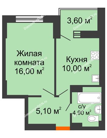 1 комнатная квартира 39,6 м² в ЖК Екатерининский, дом № 2в