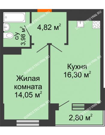 1 комнатная квартира 41,95 м² - ЖК Комарово