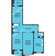 3 комнатная квартира 85,56 м² в ЖК Университетский 137, дом Секция С1 - планировка
