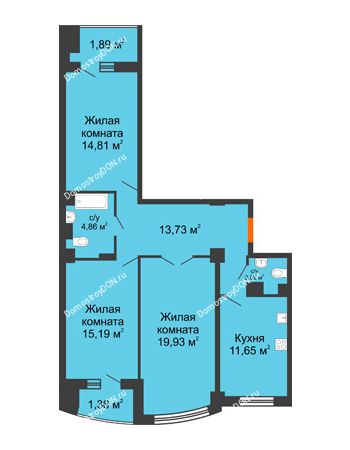 3 комнатная квартира 88,86 м² в ЖК Университетский 137, дом Секция С1