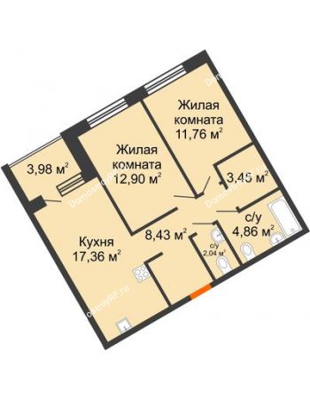 2 комнатная квартира 60,8 м² в ЖК DOK (ДОК), дом ГП-1.2