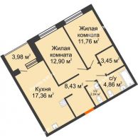 2 комнатная квартира 60,8 м² в ЖК DOK (ДОК), дом ГП-1.2 - планировка
