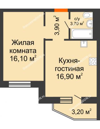 2 комнатная квартира 42,2 м² в ЖК 5 Элемент (Пятый Элемент), дом Корпус 5-7 (Монолит)
