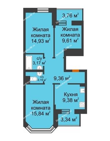 3 комнатная квартира 68,56 м² в ЖК Светлоград, дом Литер 16