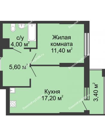 1 комнатная квартира 39,5 м² - ЖК Сказка